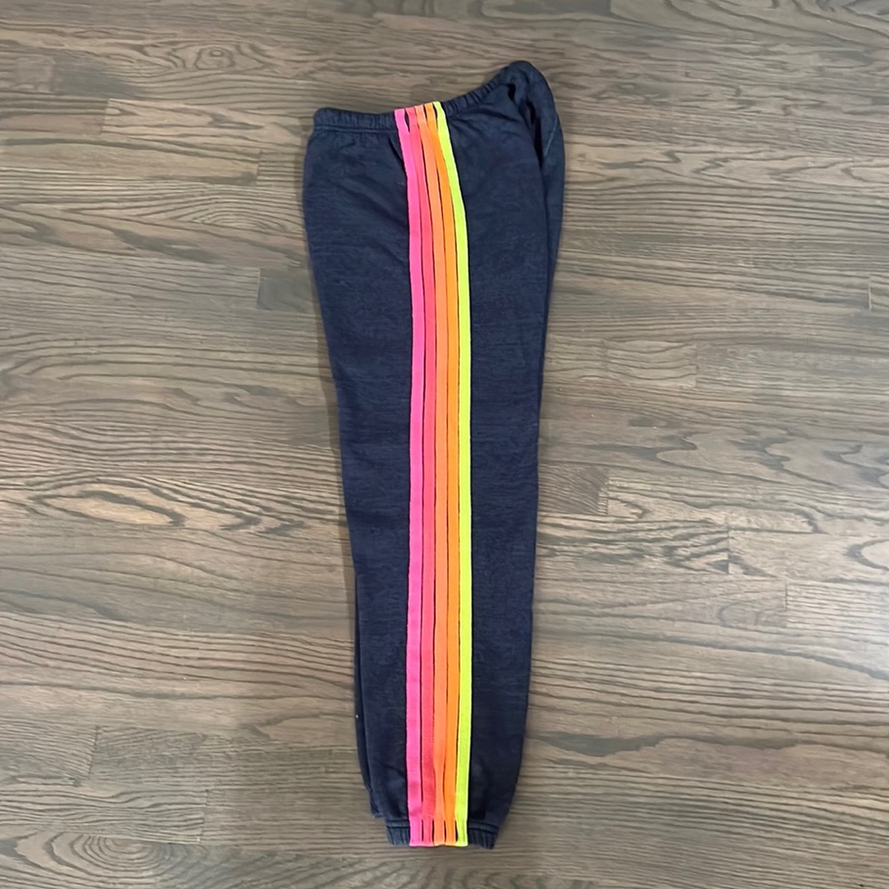 Aviator Nation Navy Blue Sweatpants with Neon Stripes